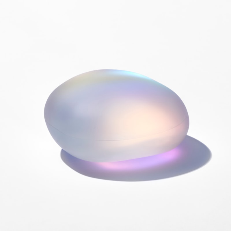 mother of pearl coloured satin finish soft rounded sculptured with inner glow handmade from glass