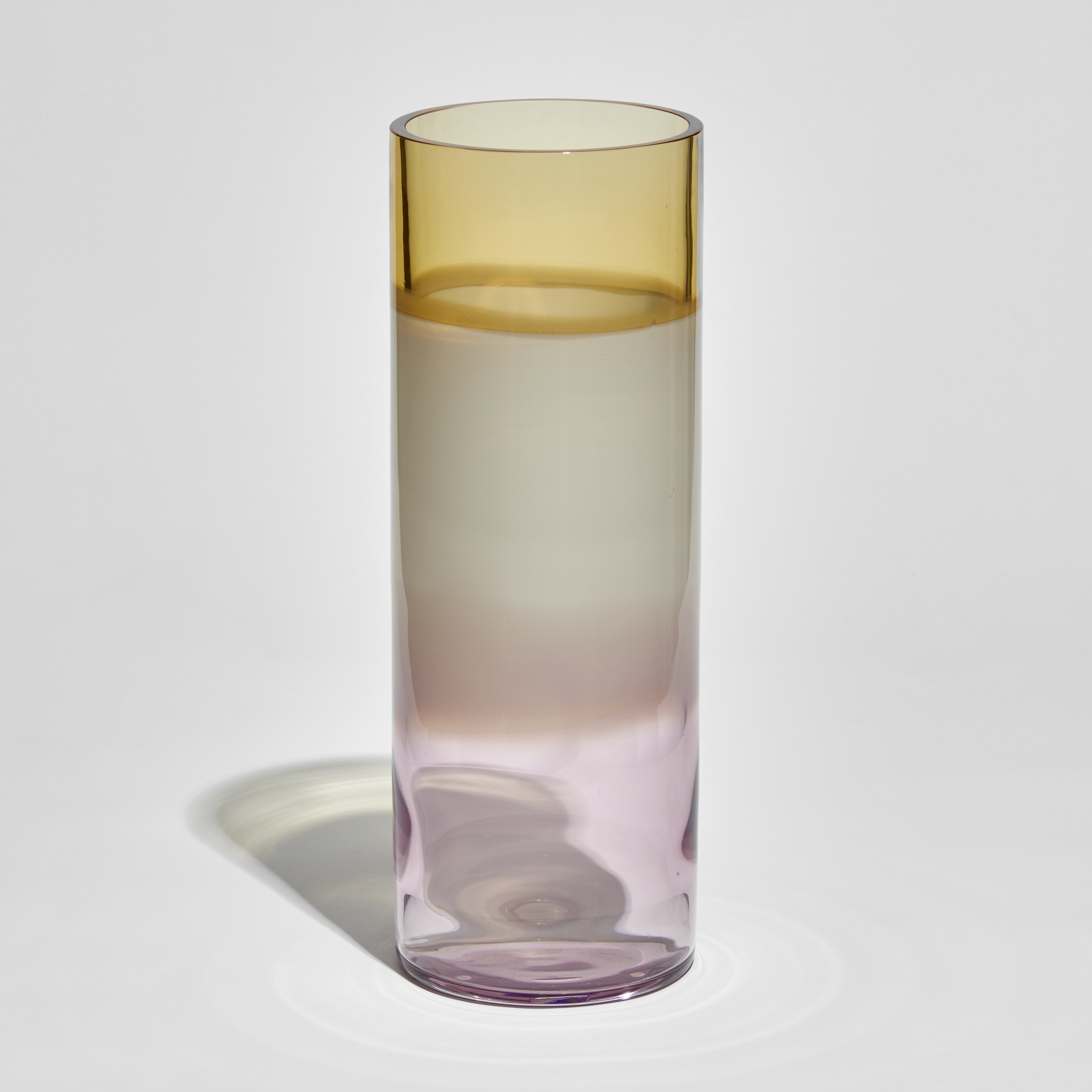 amber soft white and pink transparent hand made tubular glass vase