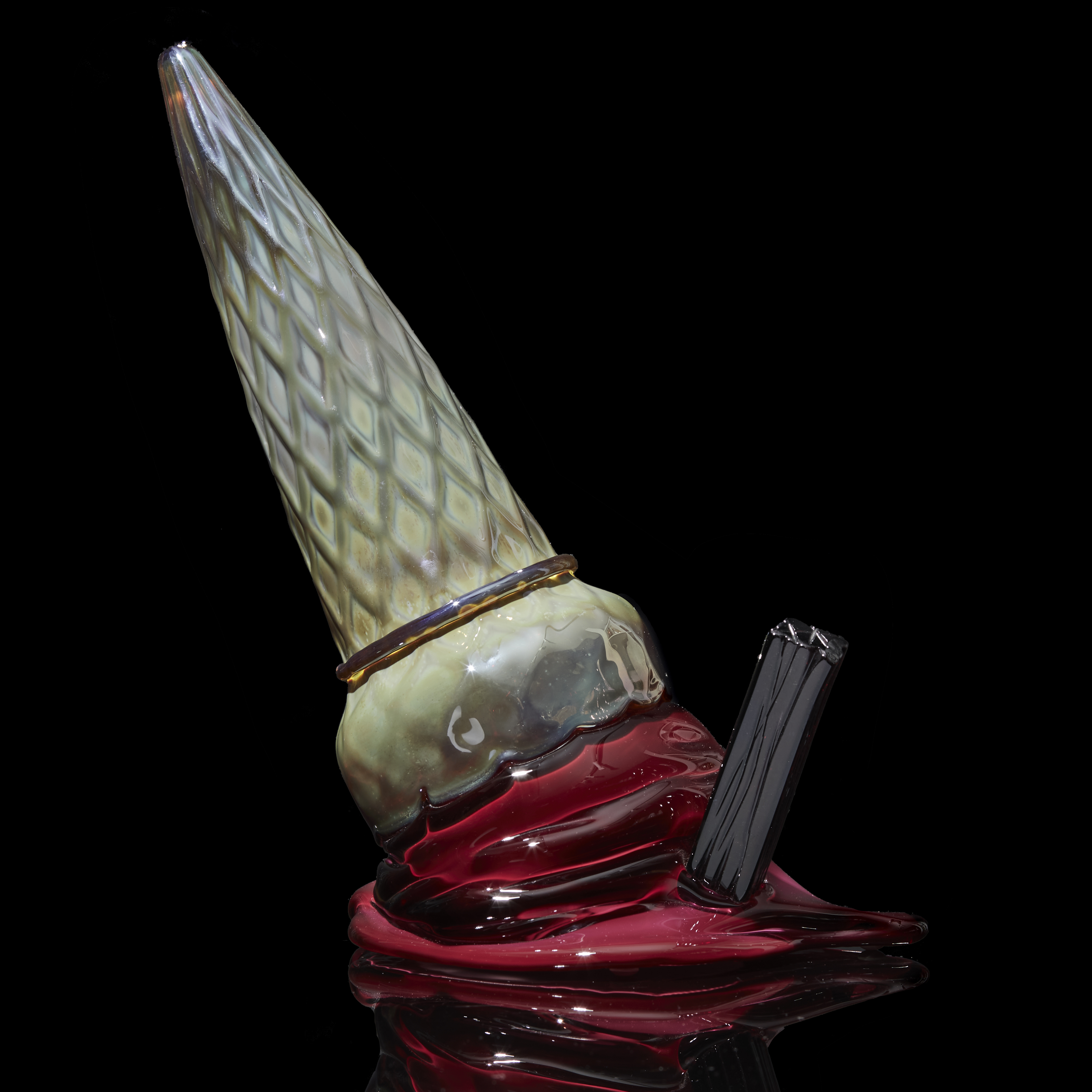 modern abstract art glass sculpture with ice cream cone and flake