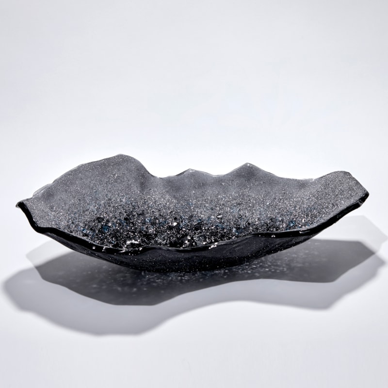 mixed rich greys twinkling crystal inspired centrepiece and sculpture handmade from glass