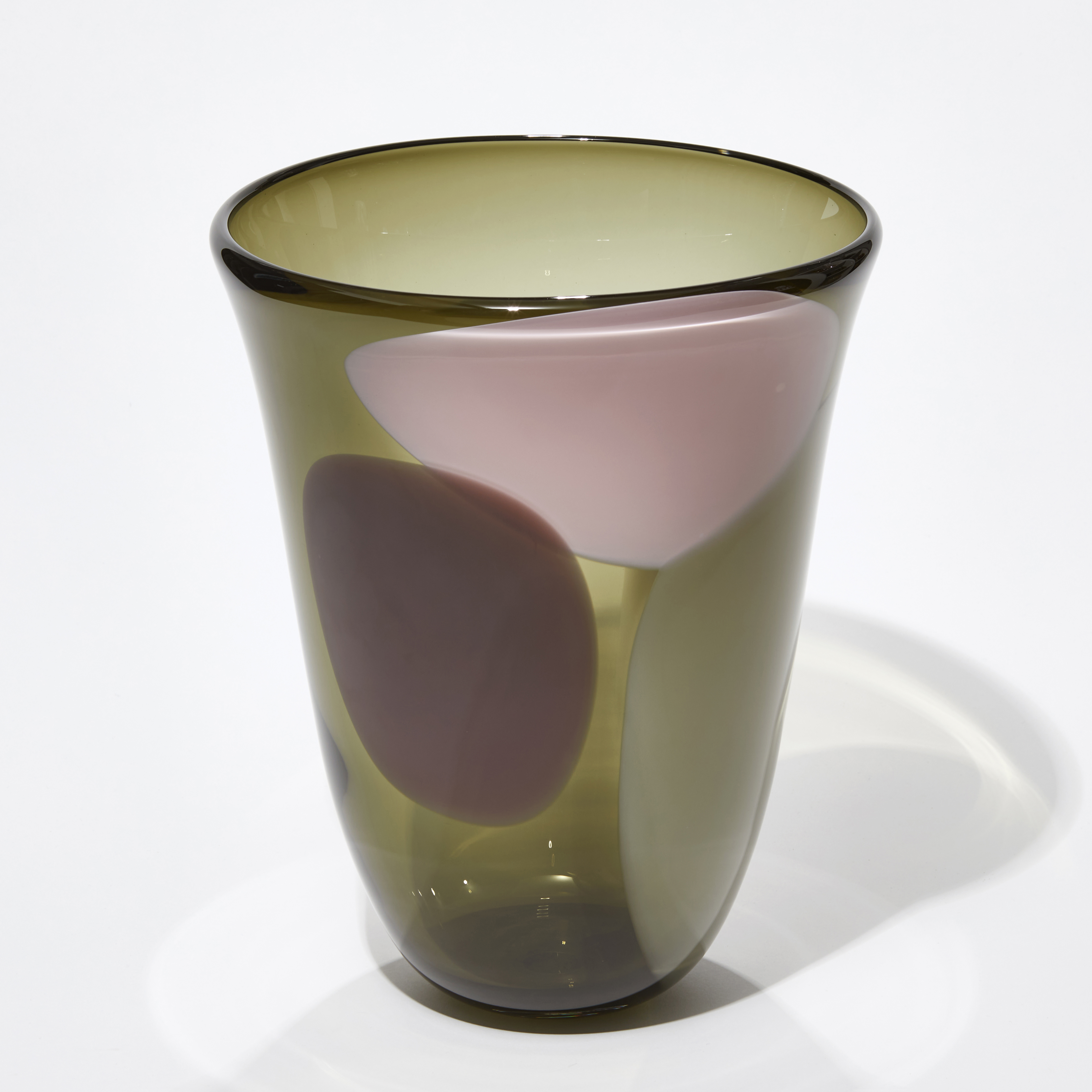 contemporary glass vase in shades of green and pink