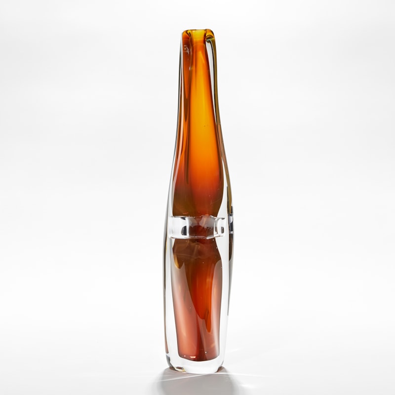 tall peach fading to amber amorphous narrow vase hand made from glass