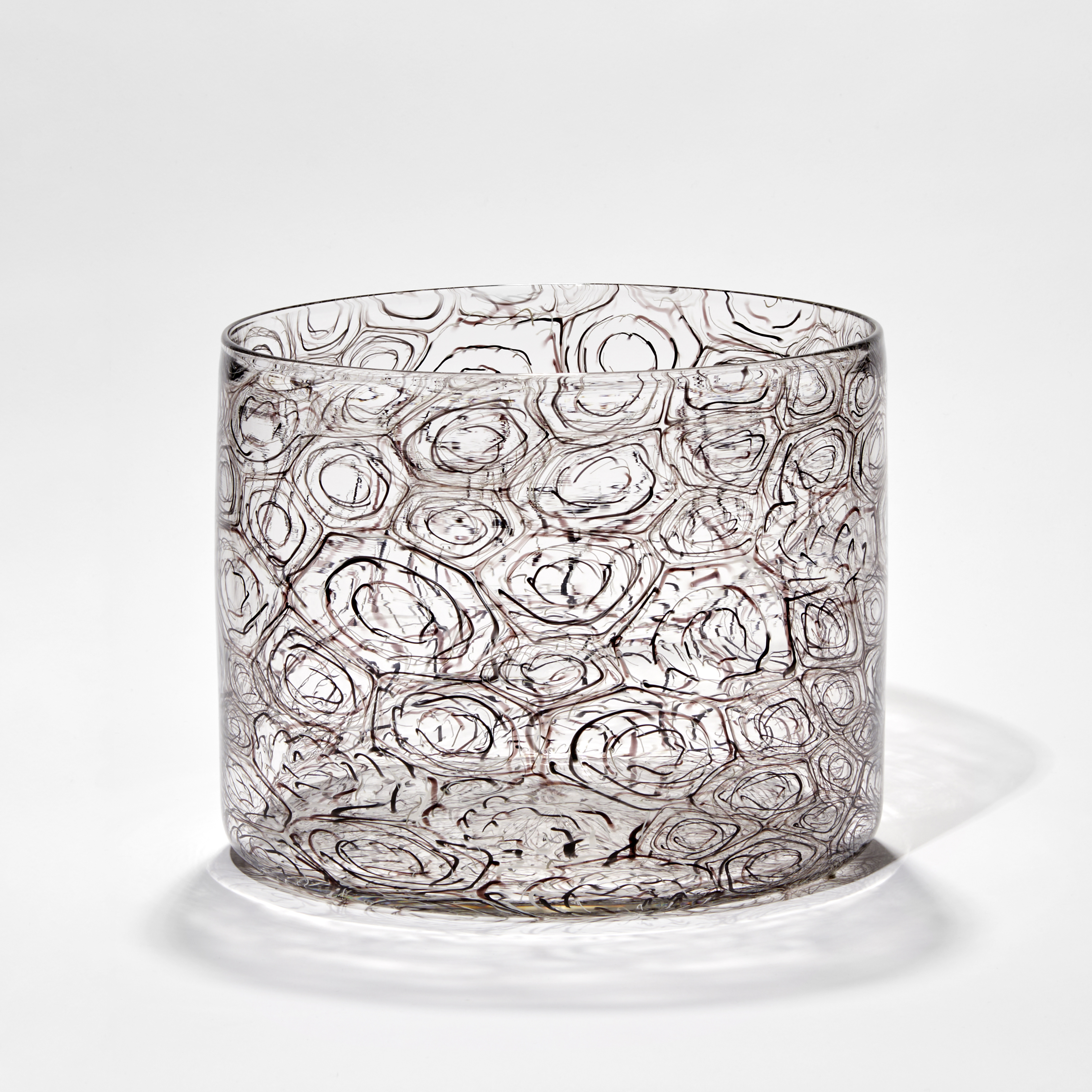 contemporary art-glass jar sculpture with swirl pattern exterior