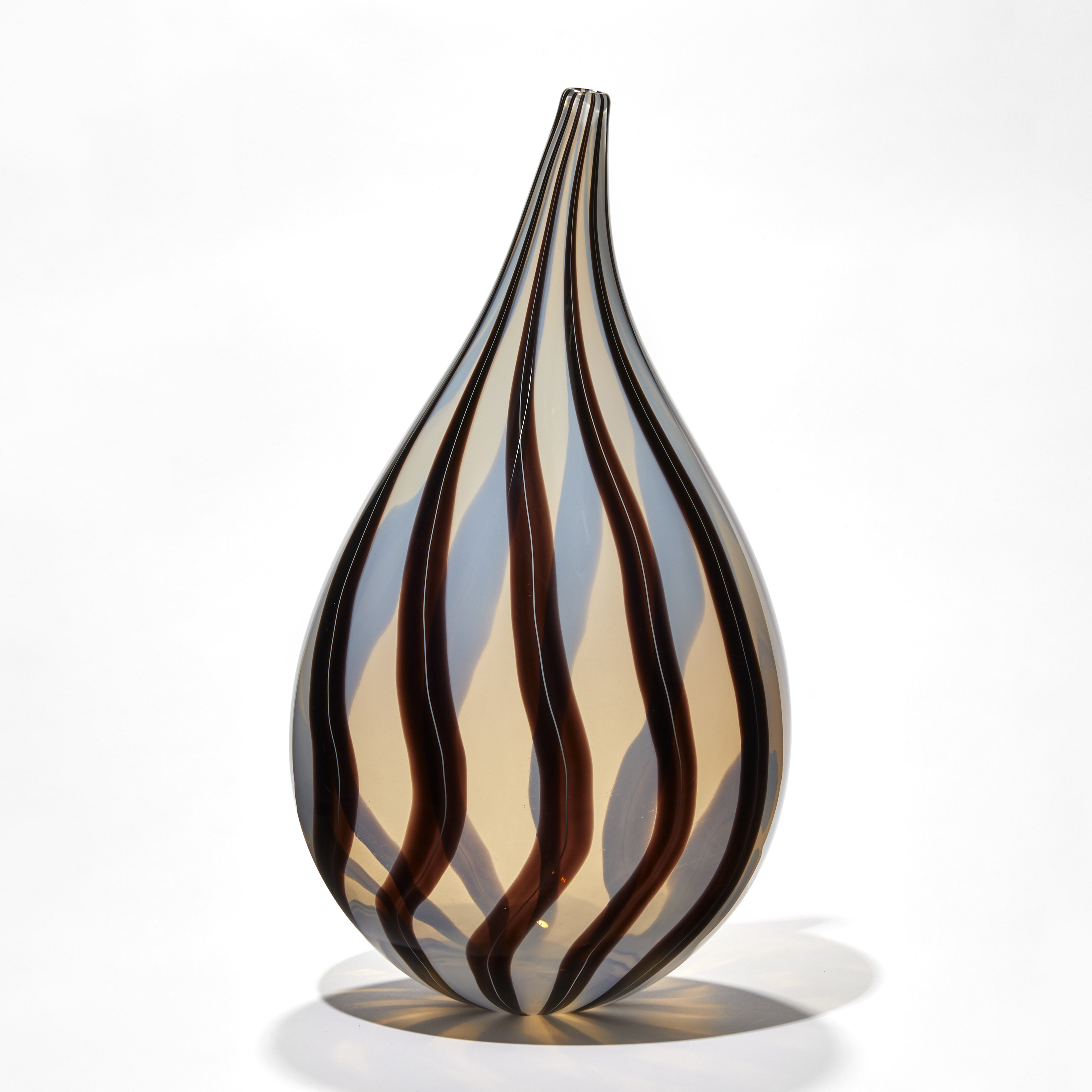 modern art glass vessel sculpture in red and white stripes