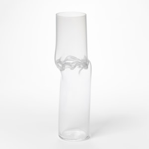 hand blown clear cylinder with offset upper section and mid way rippling and flared waisted joint section
