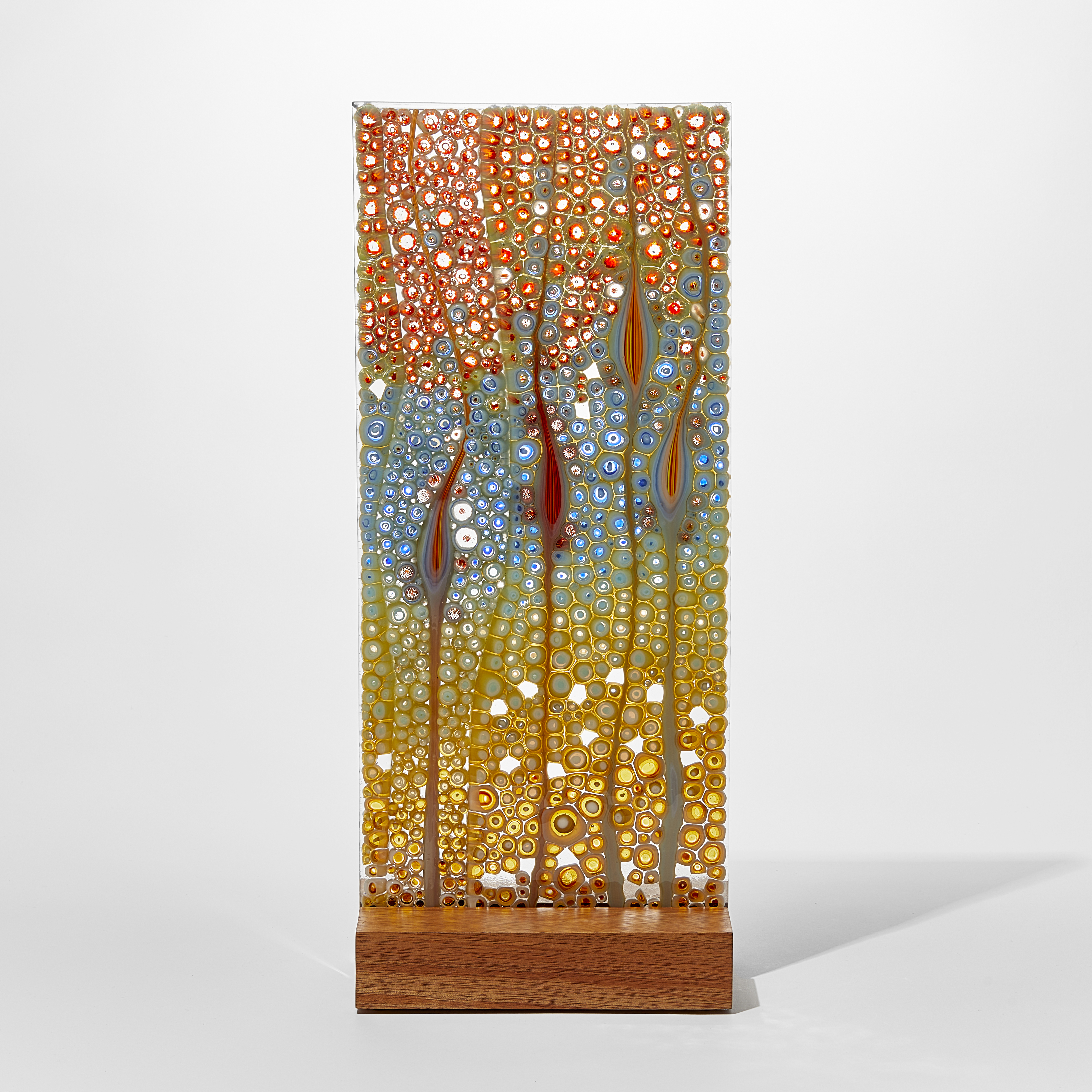 colourful fused art-glass diptych sculptures of coral and flower