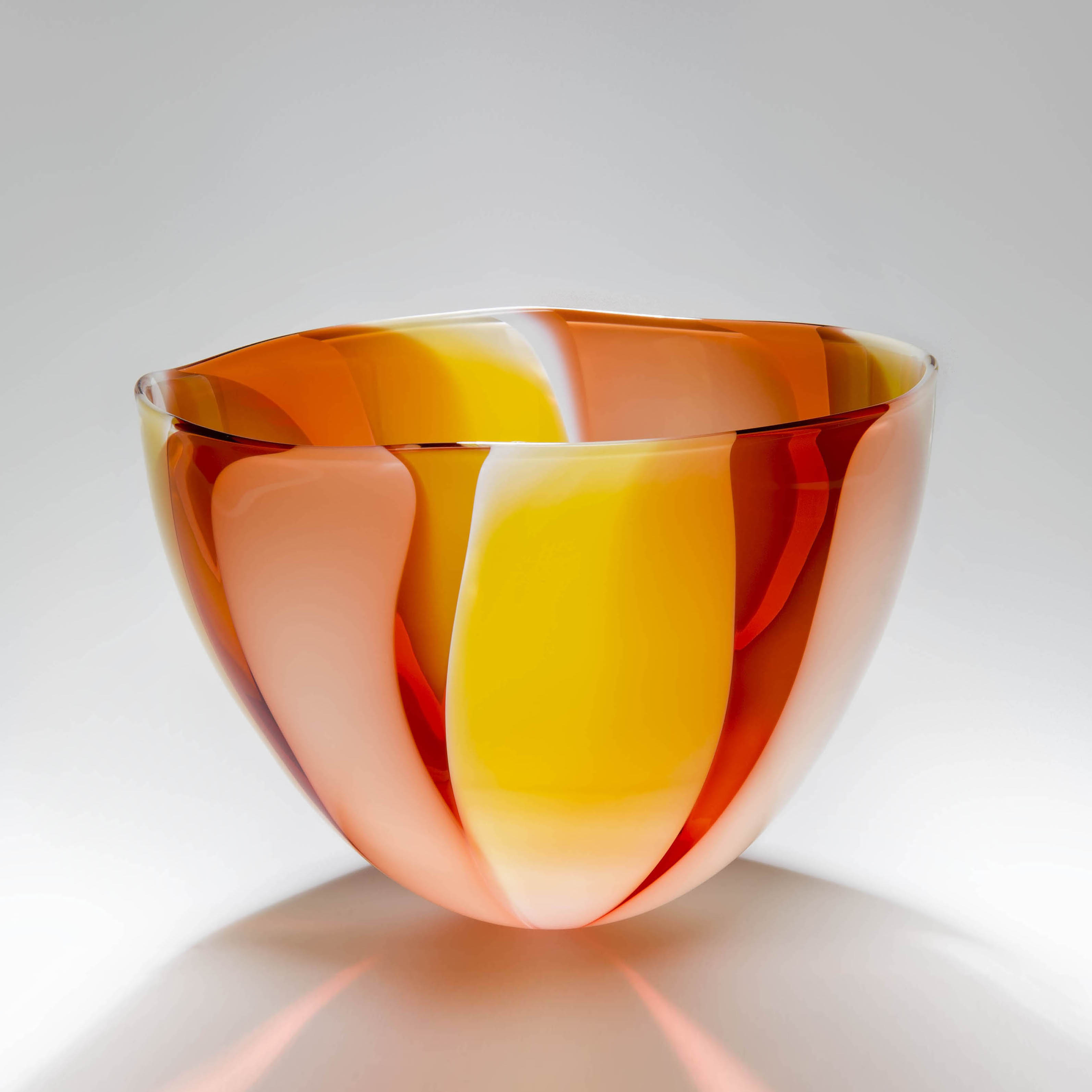 orange and red art glass bowl or vase sculpture
