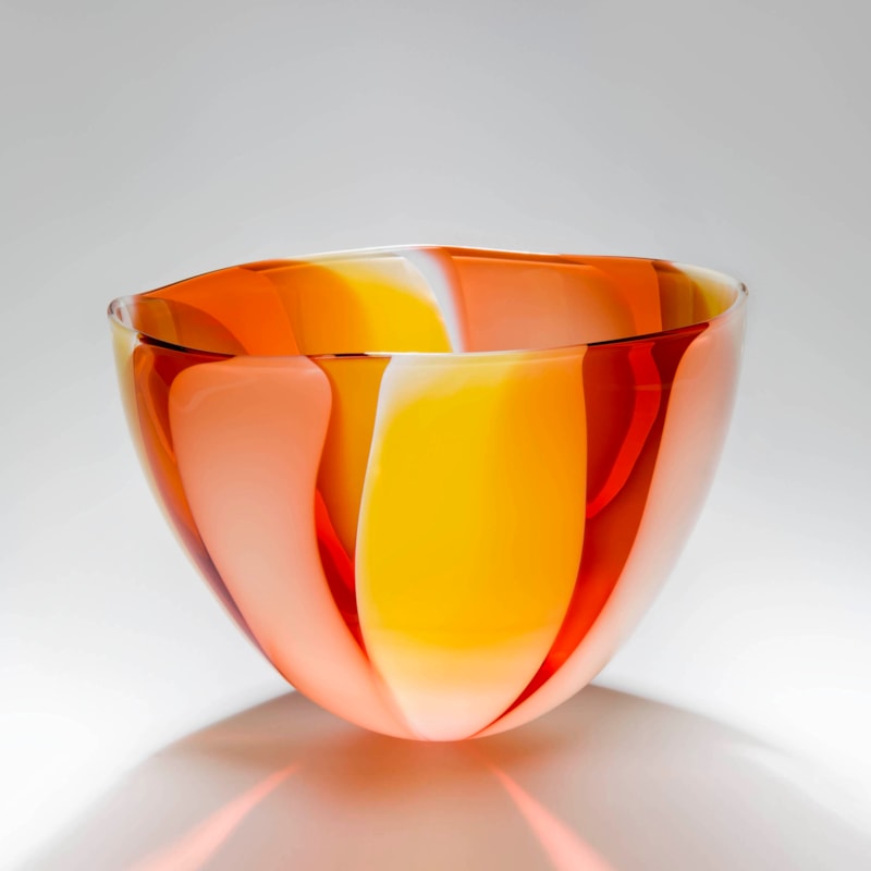 orange and red art glass bowl or vase sculpture