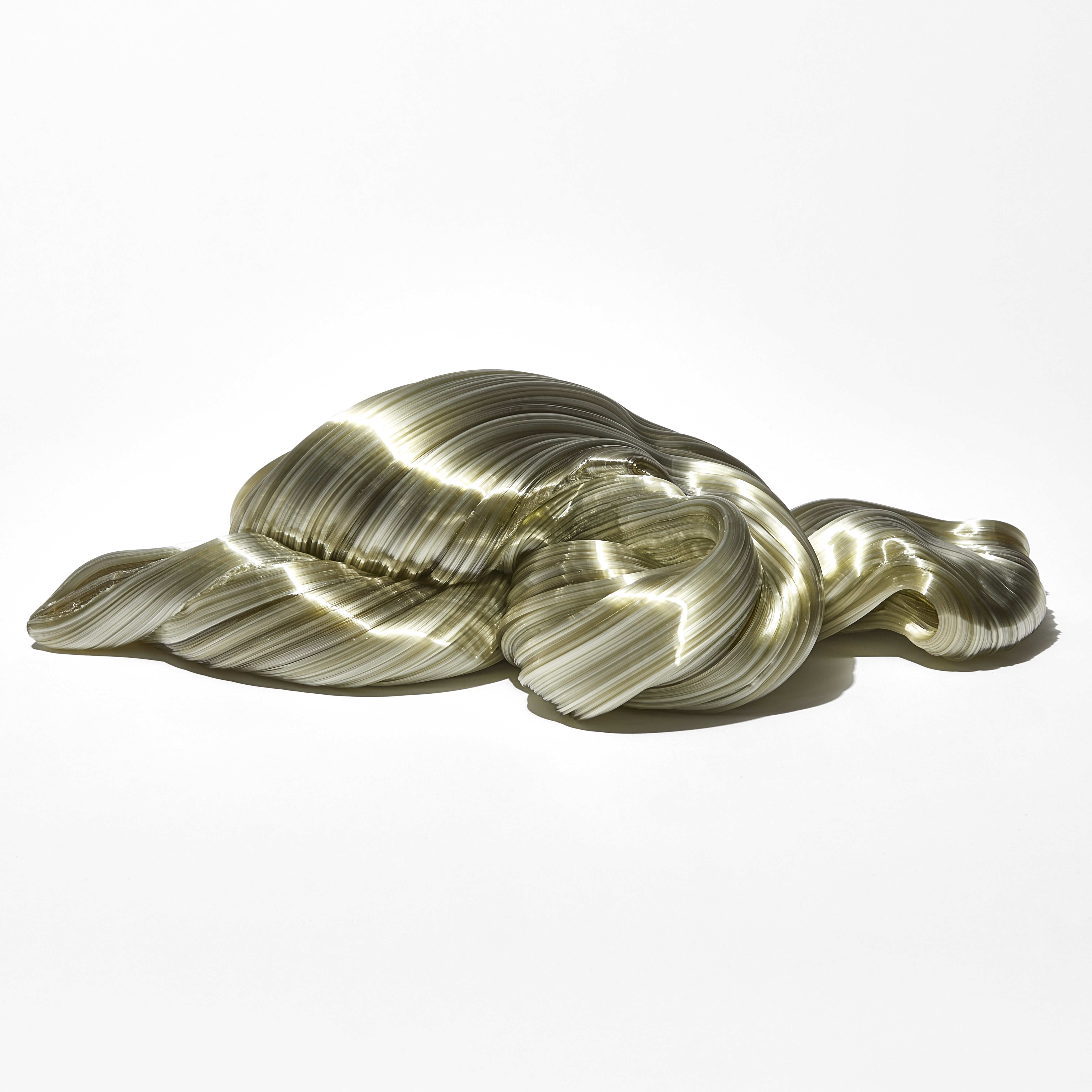 twisting coiled ridged length of glistening soft lime green rope candy cane hand made from glass