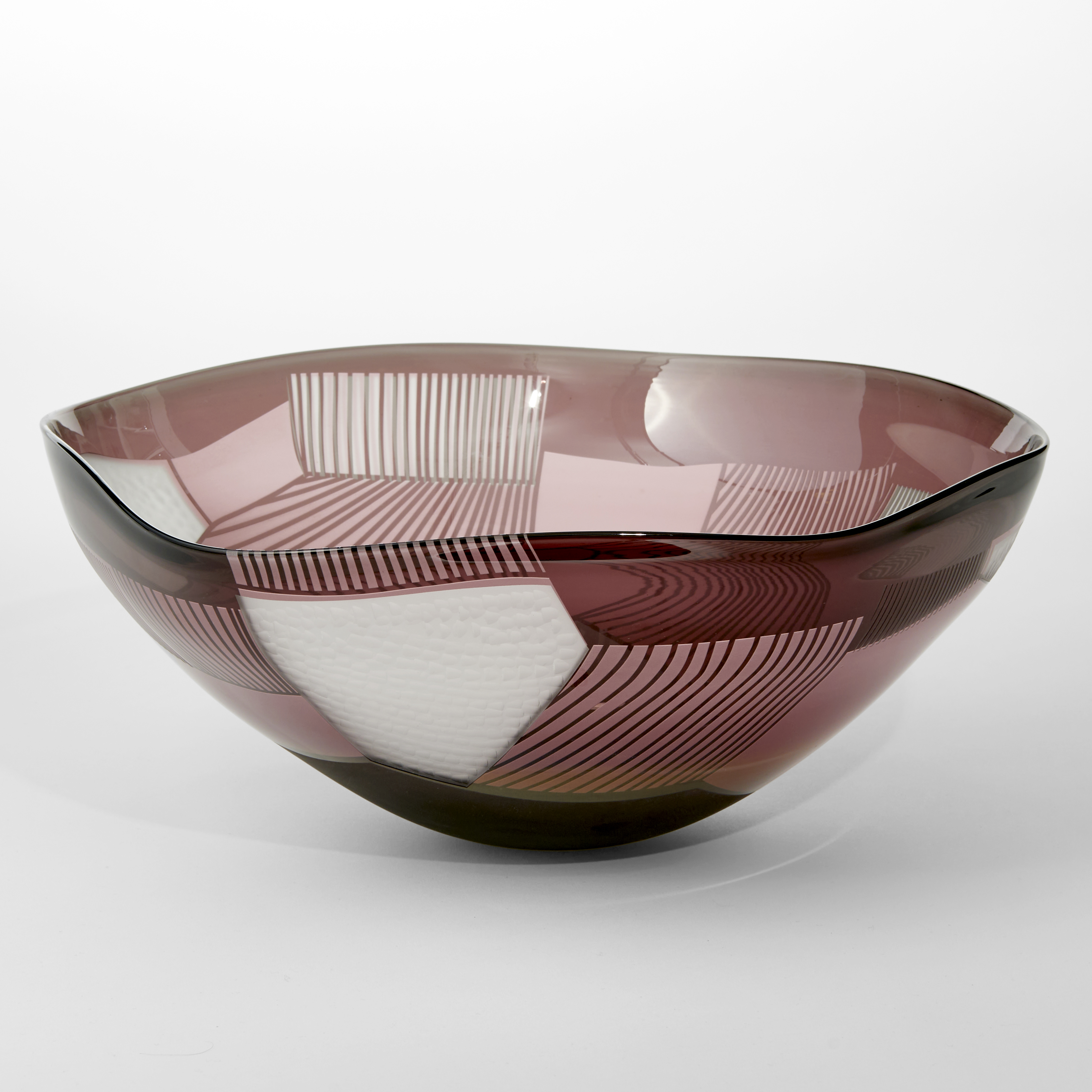 pink and grey coloured art glass bowl sculpture