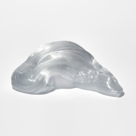 gently arched looping mass in white with fine ridges as if made from hundreds of thin threads hands made from glass