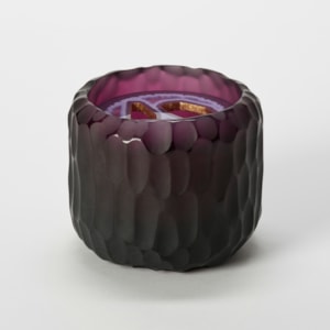 jar in cast glass purple lead crystal base and murini disk with 22ct gilt.