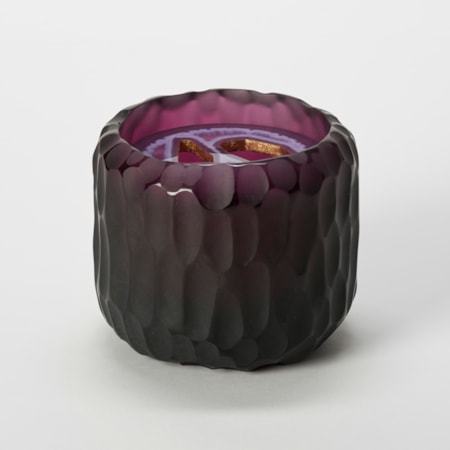 jar in cast glass purple lead crystal base and murini disk with 22ct gilt.