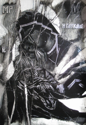 black and white orthodox christian inspired art glass pane