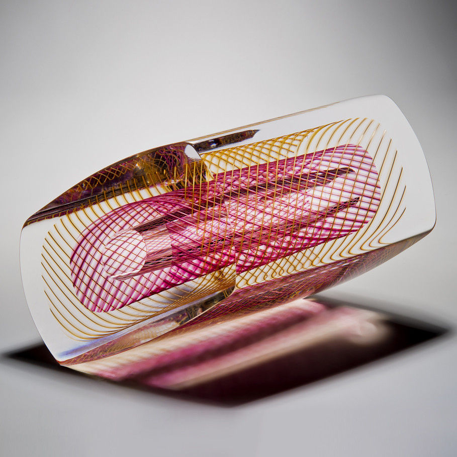 pink yellow and white modern art glass ornament 