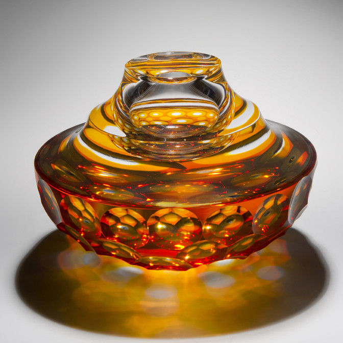 amber and red cold glass art vessel