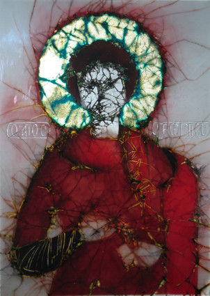 modern glass art stained glass window of st george in orthodox style