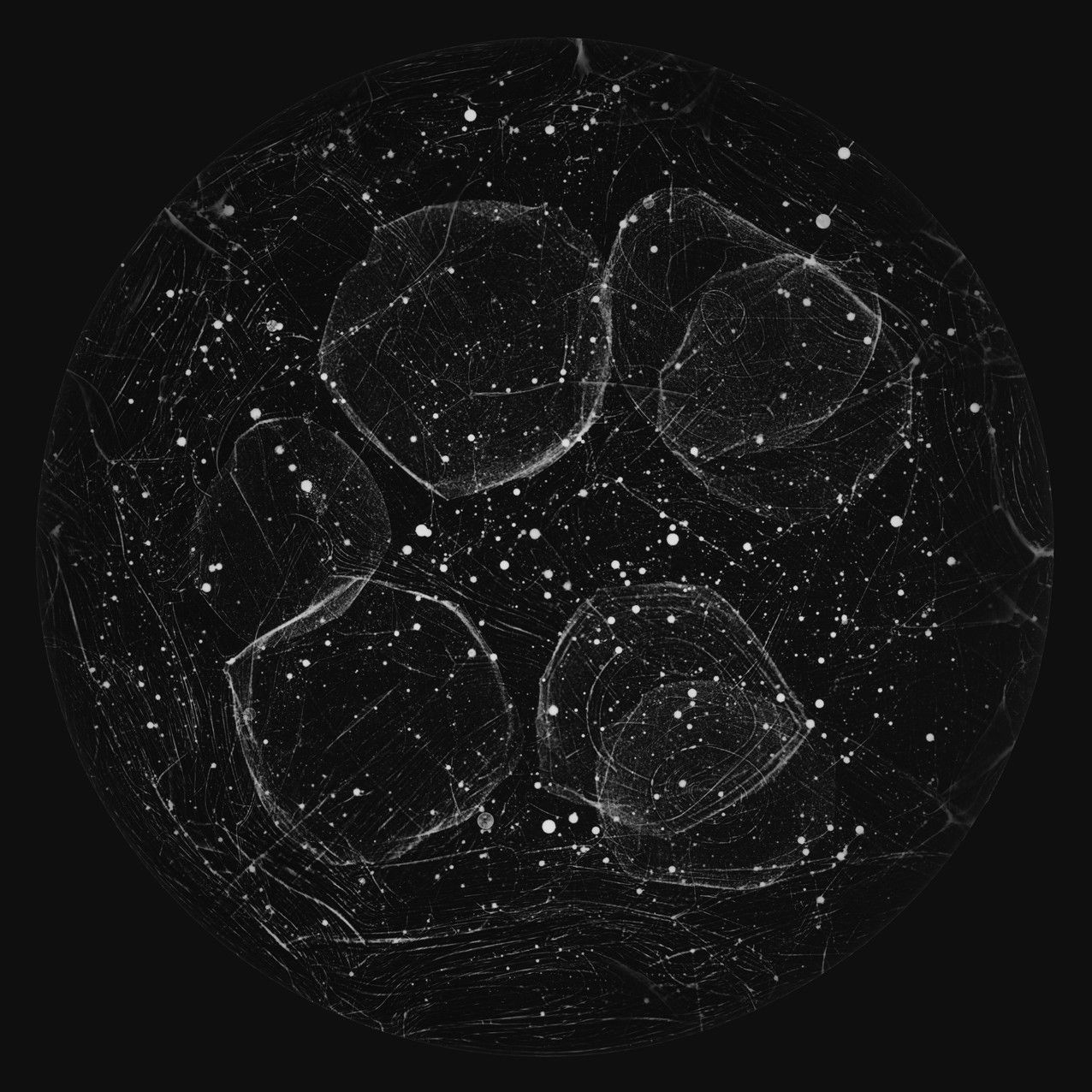 clear glass sculpture resembling outer space on black background