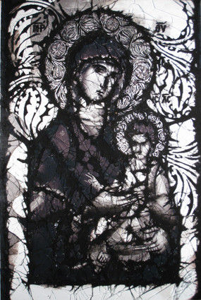 black and white art glass canvas of orthodox christian icons