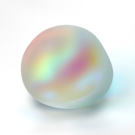 round smooth opaque clear rock with iridescent colours emitting from the inside hand made from glass